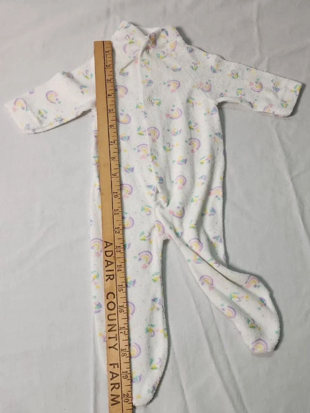 Kent Baby White Footed Sleeper Terry Cloth Medium Rainbows Hearts VTG